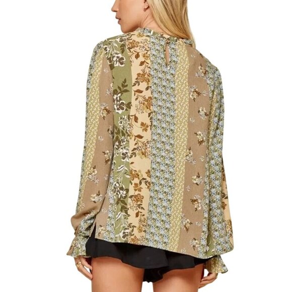 Andree By Unit Floral Patchwork Long Sleeve Blouse Size 2X Ruffle Peasant Boho - Picture 2 of 8